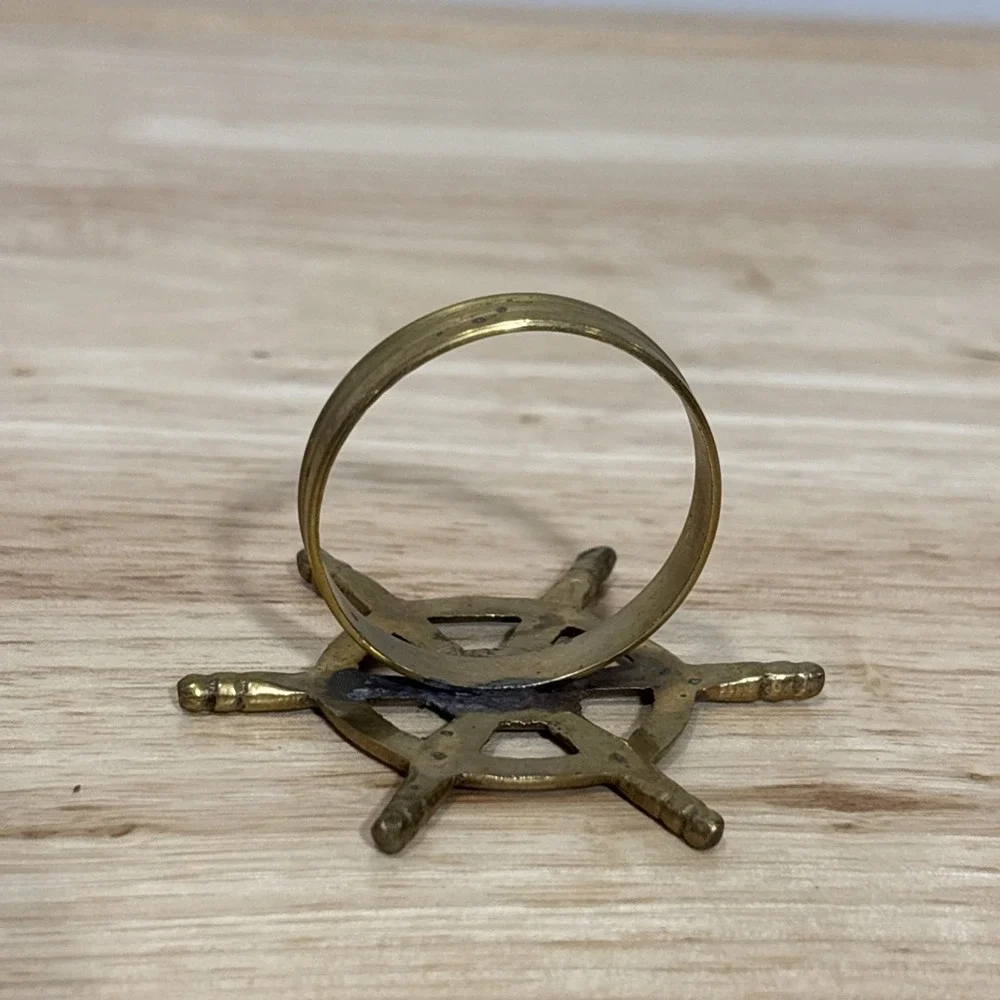 8 Brass Metal Ship Wheel Napkin Rings Nautical Decorative Table Decor Gold Tone